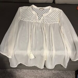 Lucky Brand Cream Blouse with Tassel Detail